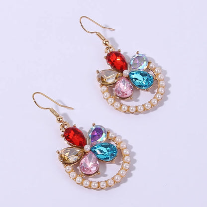 1 Pair Simple Style Classic Style Flower Plating Inlay Zinc Alloy Acrylic Pearl Gold Plated Drop Earrings