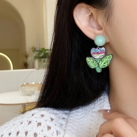 1 Pair Simple Style Classic Style Flower Printing Resin Drop Earrings