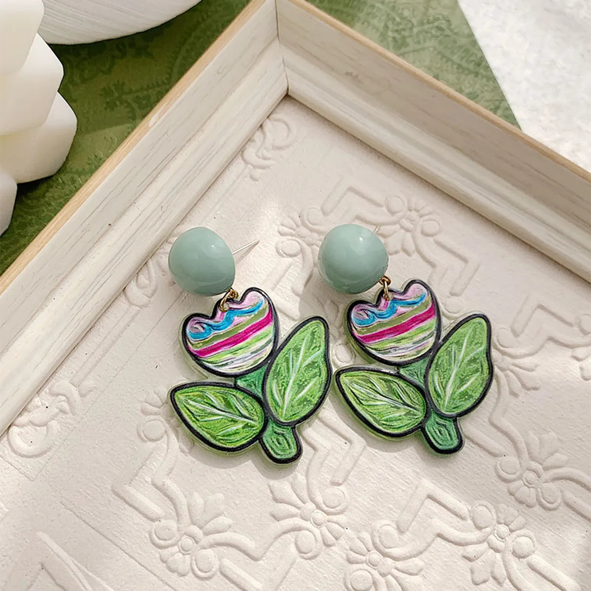 1 Pair Simple Style Classic Style Flower Printing Resin Drop Earrings