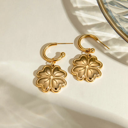 1 Pair Simple Style Classic Style Four Leaf Clover Plating 304 Stainless Steel 18K Gold Plated Drop Earrings