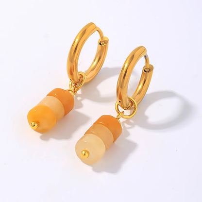 1 Pair Simple Style Classic Style Geometric Irregular 304 Stainless Steel Natural Stone Copper Drop Earrings