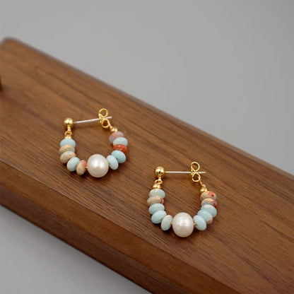 1 Pair Simple Style Classic Style Geometric Plating Freshwater Pearl Stone Gold Plated Earrings