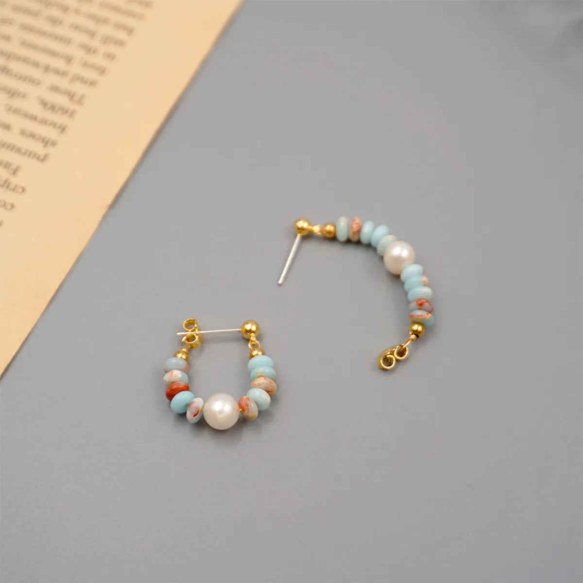 1 Pair Simple Style Classic Style Geometric Plating Freshwater Pearl Stone Gold Plated Earrings