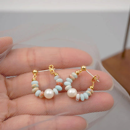 1 Pair Simple Style Classic Style Geometric Plating Freshwater Pearl Stone Gold Plated Earrings