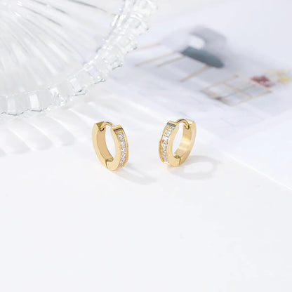 1 Pair Simple Style Classic Style Geometric Plating Inlay Stainless Steel Zircon 14k Gold Plated Earrings