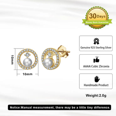 1 Pair Simple Style Classic Style Geometric Plating Inlay Sterling Silver Pearl Zircon 14k Gold Plated White Gold Plated Ear Studs