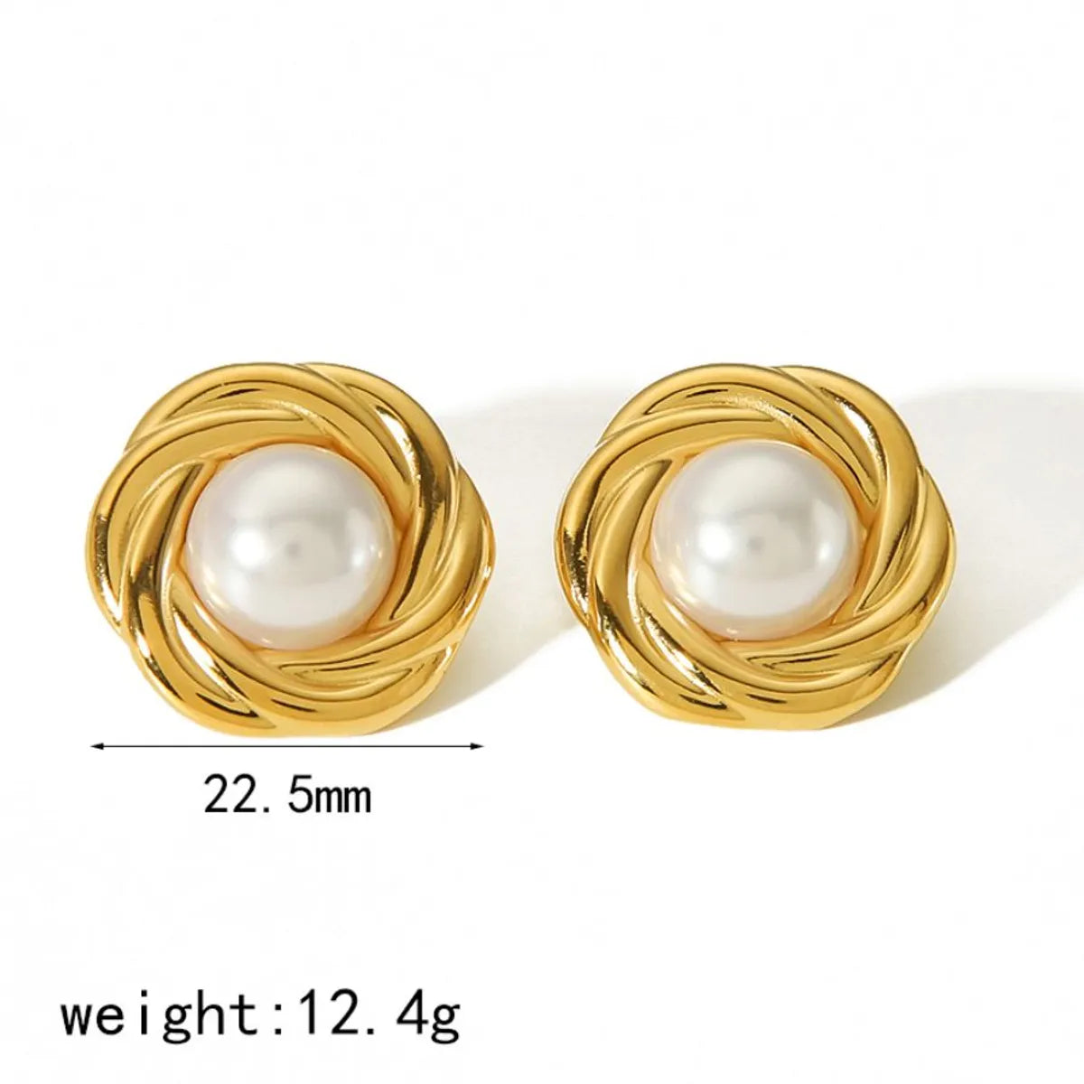 1 Pair Simple Style Classic Style Geometric Polishing Plating 304 Stainless Steel Artificial Pearls Natural Stone 18K Gold Plated Ear Studs