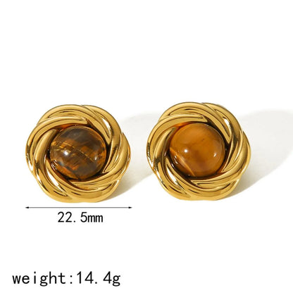 1 Pair Simple Style Classic Style Geometric Polishing Plating 304 Stainless Steel Artificial Pearls Natural Stone 18K Gold Plated Ear Studs