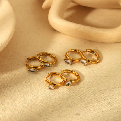 1 Pair Simple Style Classic Style Geometric Polishing Plating 304 Stainless Steel Zircon 18K Gold Plated Earrings