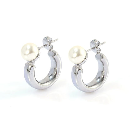 1 Pair Simple Style Classic Style Geometric Solid Color Plating Inlay 304 Stainless Steel Imitation Pearl Artificial Pearls 18K Gold Plated Earrings