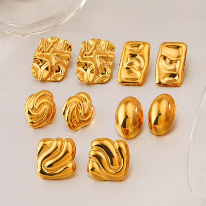 1 Pair Simple Style Classic Style Geometric Square Oval Polishing 304 Stainless Steel 18K Gold Plated Ear Studs