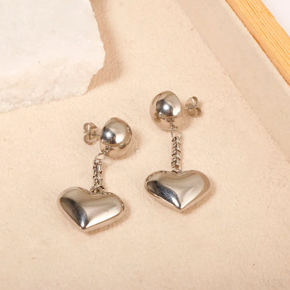 1 Pair Simple Style Classic Style Heart Shape 304 Stainless Steel Drop Earrings