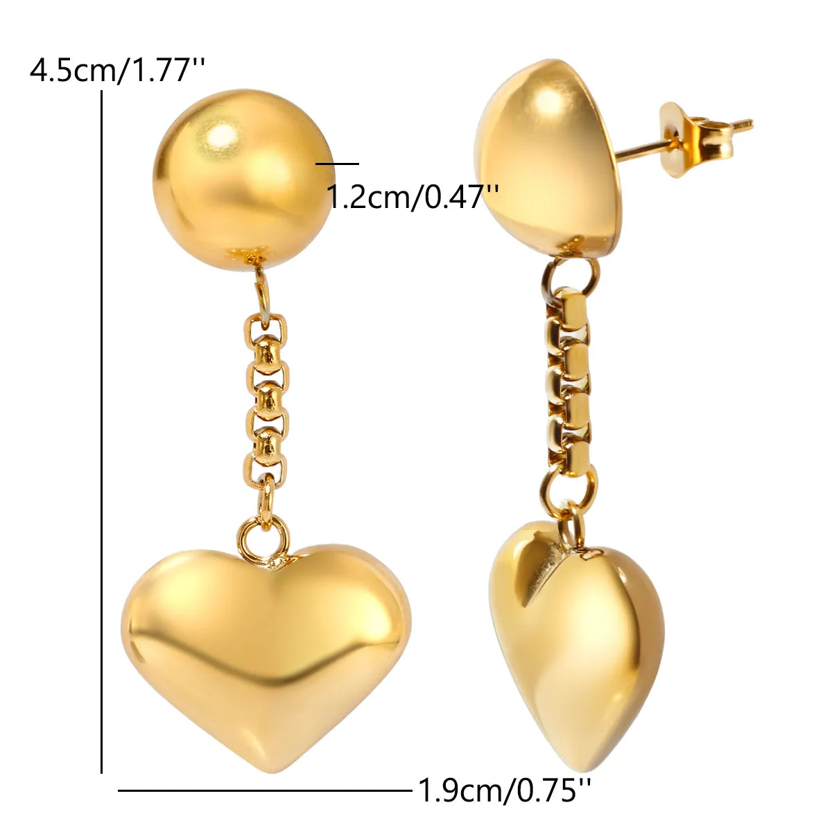 1 Pair Simple Style Classic Style Heart Shape 304 Stainless Steel Drop Earrings