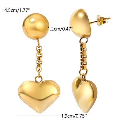 1 Pair Simple Style Classic Style Heart Shape 304 Stainless Steel Drop Earrings