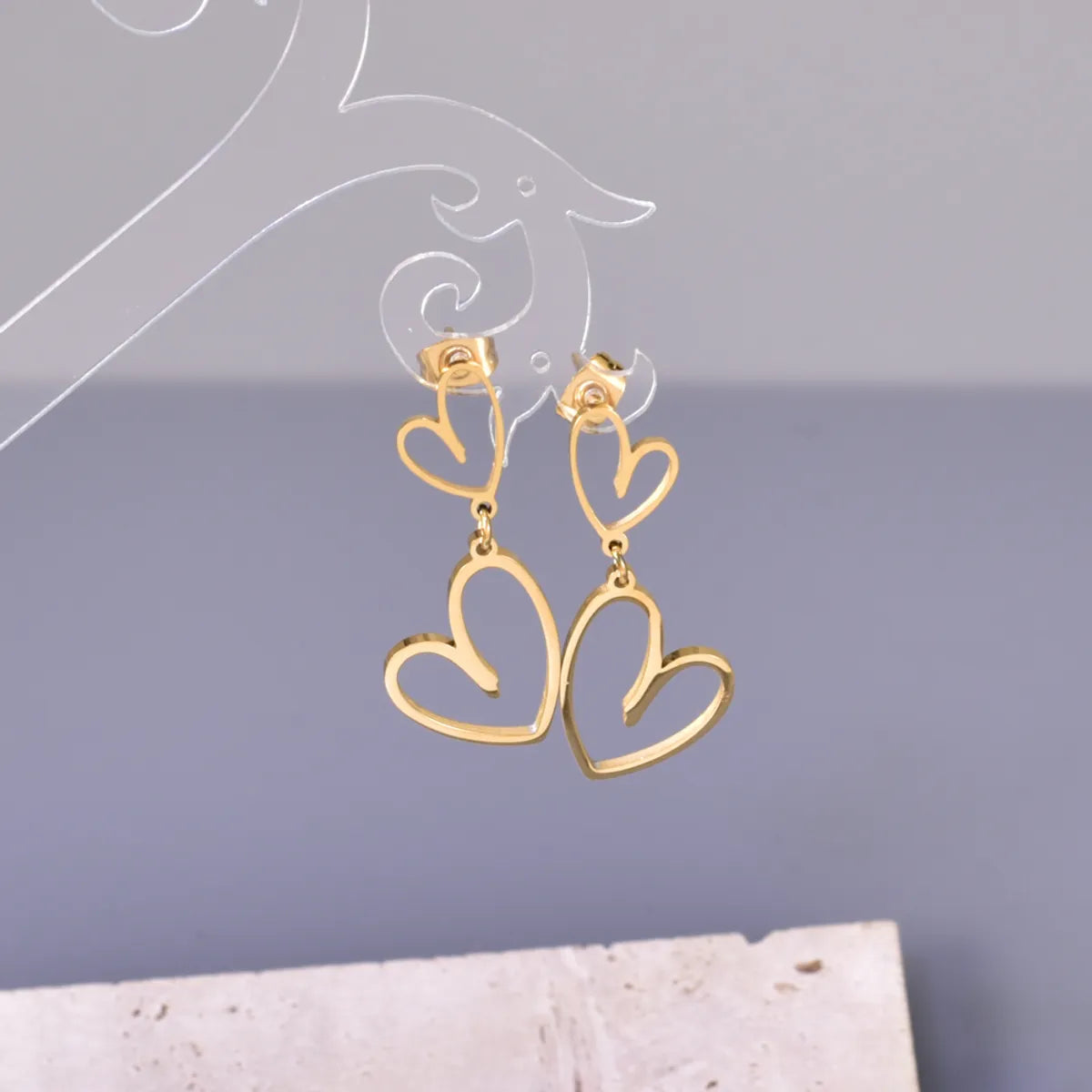 1 Pair Simple Style Classic Style Heart Shape 304 Stainless Steel Titanium Steel 18K Gold Plated Drop Earrings