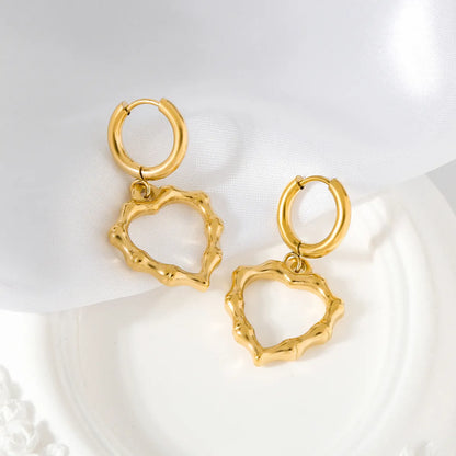 1 Pair Simple Style Classic Style Heart Shape Bamboo Plating 304 Stainless Steel 18K Gold Plated Drop Earrings