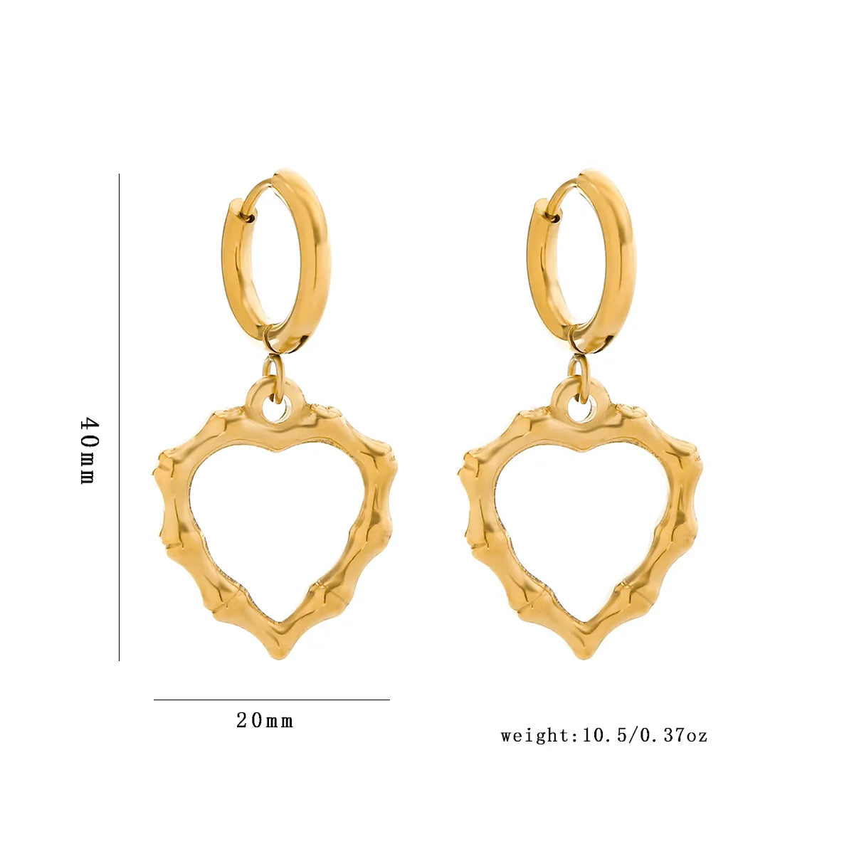 1 Pair Simple Style Classic Style Heart Shape Bamboo Plating 304 Stainless Steel 18K Gold Plated Drop Earrings