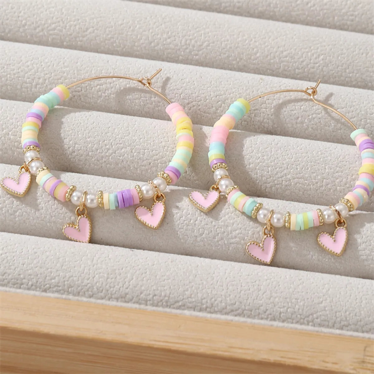 1 Pair Simple Style Classic Style Heart Shape Beaded Alloy Earrings