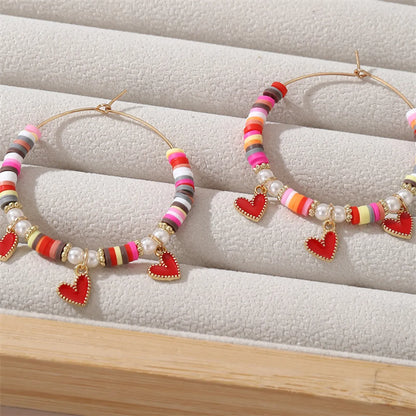 1 Pair Simple Style Classic Style Heart Shape Beaded Alloy Earrings