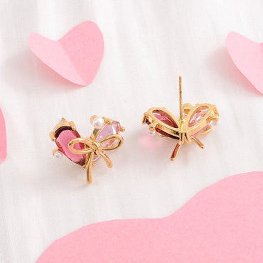 1 Pair Simple Style Classic Style Heart Shape Bow Knot Plating Inlay Copper Zircon 18K Gold Plated Ear Studs