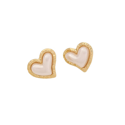 1 Pair Simple Style Classic Style Heart Shape Flower Plating Inlay 304 Stainless Steel Artificial Pearls 18K Gold Plated Ear Studs