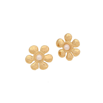 1 Pair Simple Style Classic Style Heart Shape Flower Plating Inlay 304 Stainless Steel Artificial Pearls 18K Gold Plated Ear Studs