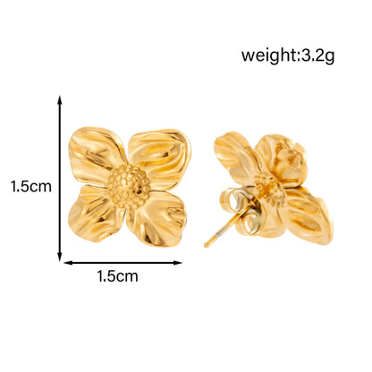 1 Pair Simple Style Classic Style Heart Shape Flower Shell Plating 304 Stainless Steel Ear Studs