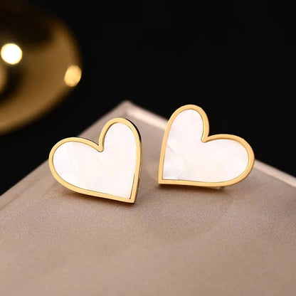 1 Pair Simple Style Classic Style Heart Shape Inlay 201 Stainless Steel Acrylic Gold Plated Ear Studs