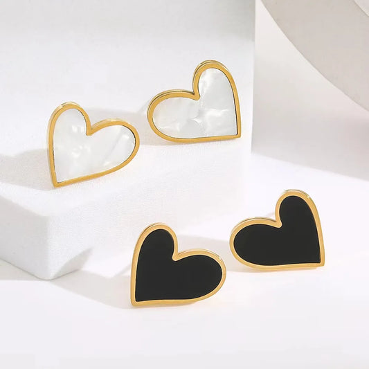 1 Pair Simple Style Classic Style Heart Shape Inlay 201 Stainless Steel Acrylic Gold Plated Ear Studs