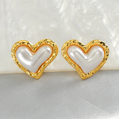 1 Pair Simple Style Classic Style Heart Shape Inlay 304 Stainless Steel Pearl Ear Studs