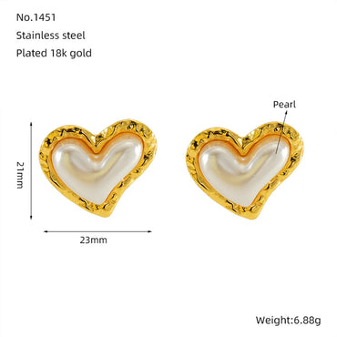 1 Pair Simple Style Classic Style Heart Shape Inlay 304 Stainless Steel Pearl Ear Studs