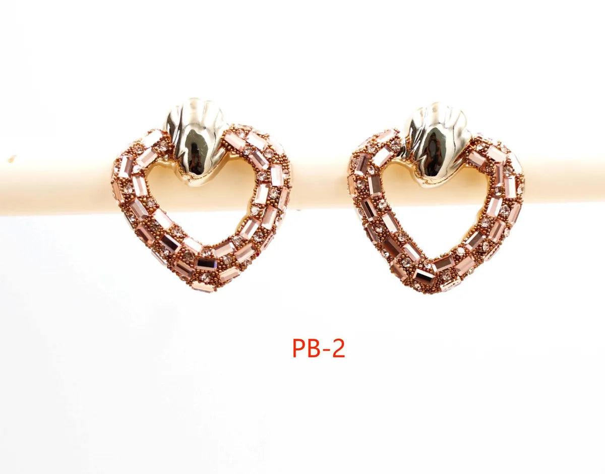 1 Pair Simple Style Classic Style Heart Shape Inlay 304 Stainless Steel Rhinestones Ear Studs