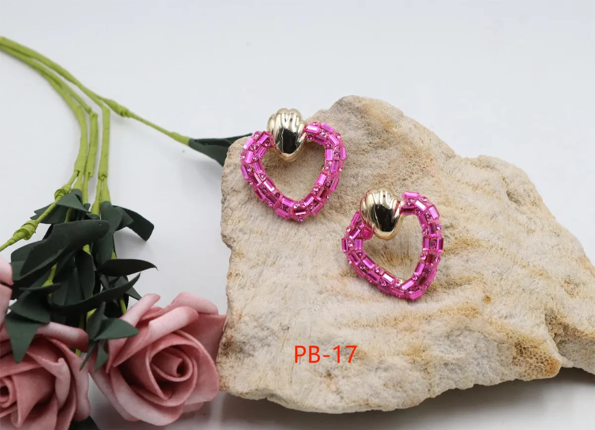 1 Pair Simple Style Classic Style Heart Shape Inlay 304 Stainless Steel Rhinestones Ear Studs