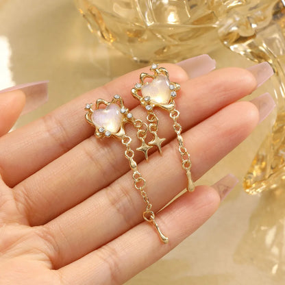 1 Pair Simple Style Classic Style Heart Shape Inlay Alloy Zircon Drop Earrings