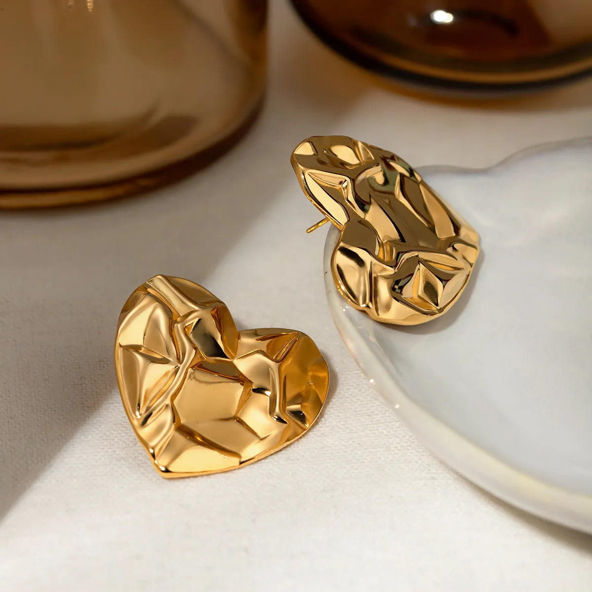 1 Pair Simple Style Classic Style Heart Shape Plating 304 Stainless Steel 18K Gold Plated Ear Studs