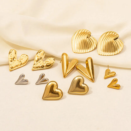 1 Pair Simple Style Classic Style Heart Shape Plating 304 Stainless Steel 18K Gold Plated Ear Studs