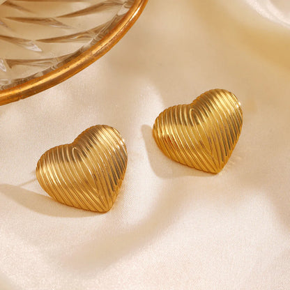 1 Pair Simple Style Classic Style Heart Shape Plating 304 Stainless Steel 18K Gold Plated Ear Studs