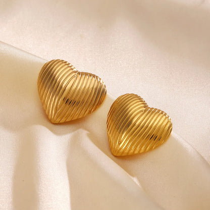 1 Pair Simple Style Classic Style Heart Shape Plating 304 Stainless Steel 18K Gold Plated Ear Studs