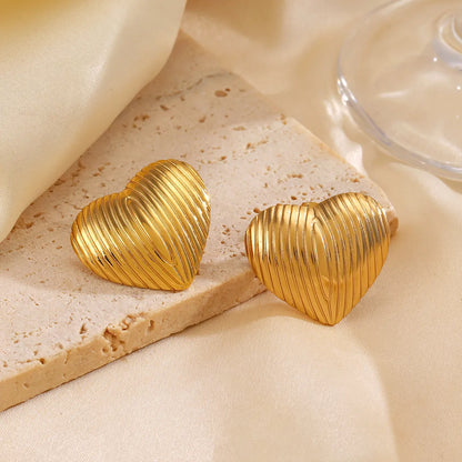 1 Pair Simple Style Classic Style Heart Shape Plating 304 Stainless Steel 18K Gold Plated Ear Studs