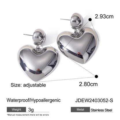 1 Pair Simple Style Classic Style Heart Shape Plating 304 Stainless Steel Drop Earrings