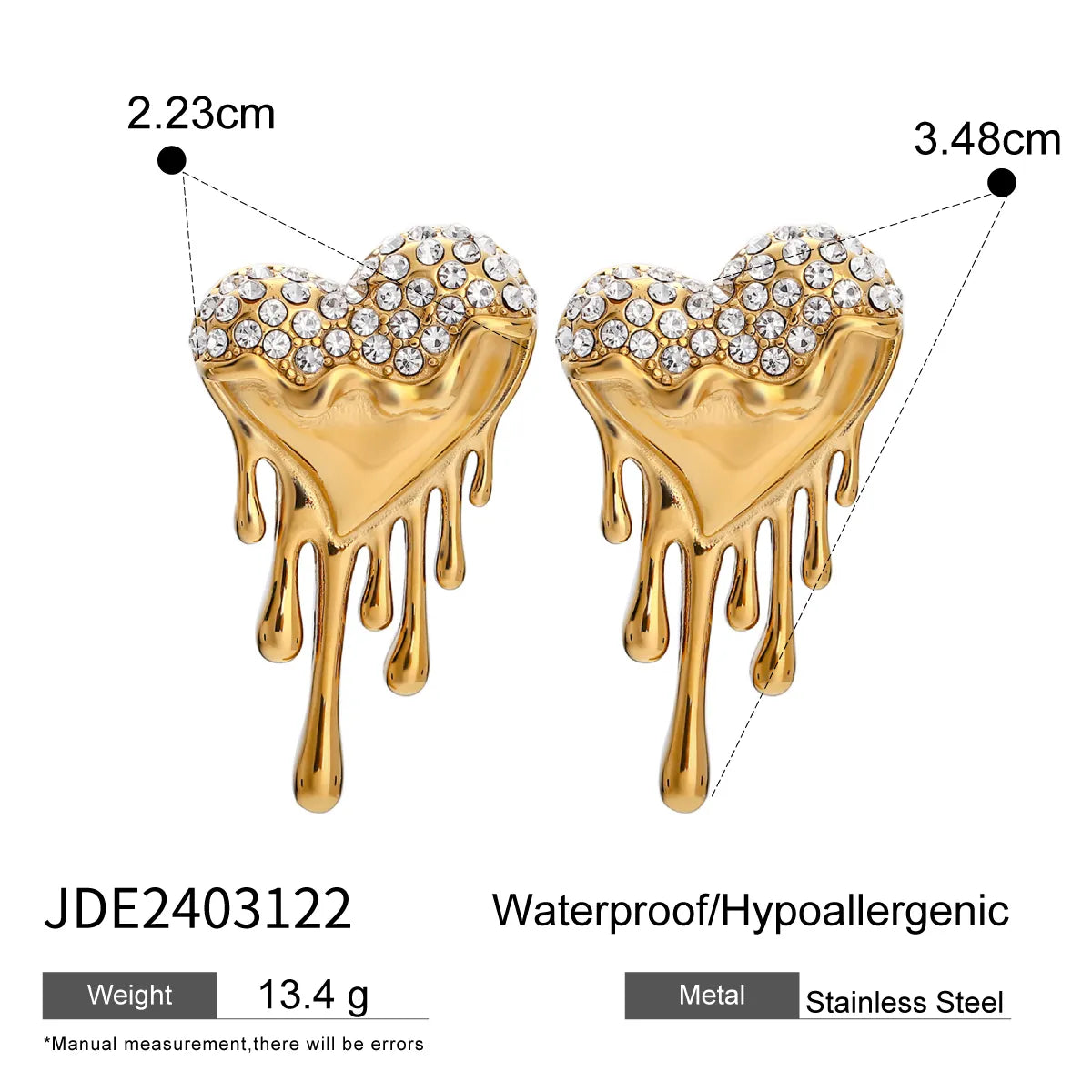 1 Pair Simple Style Classic Style Heart Shape Plating 316 Stainless Steel  18K Gold Plated Ear Studs