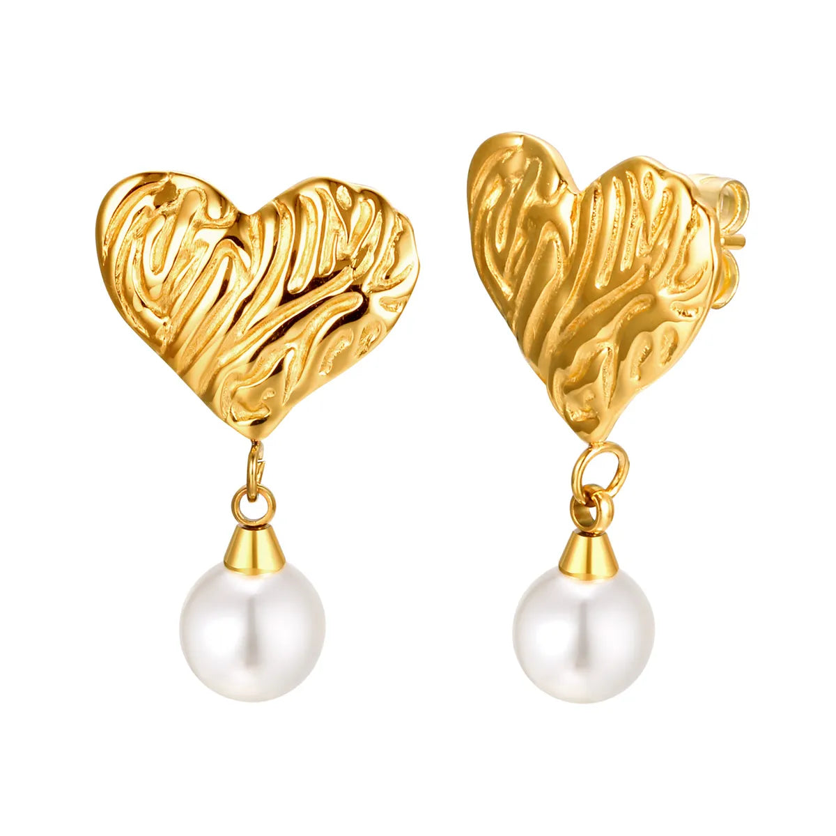 1 Pair Simple Style Classic Style Heart Shape Plating Inlay 201 Stainless Steel Artificial Pearls 18K Gold Plated Drop Earrings