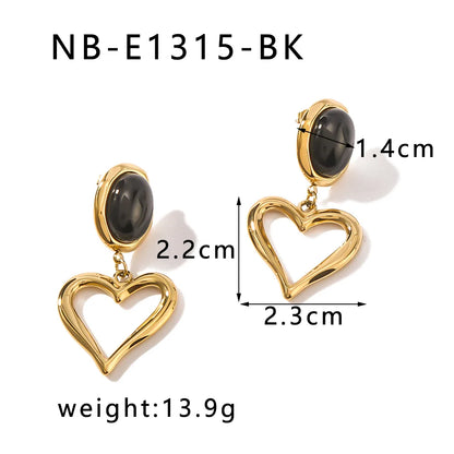 1 Pair Simple Style Classic Style Heart Shape Plating Inlay 304 Stainless Steel Natural Stone 18K Gold Plated Drop Earrings