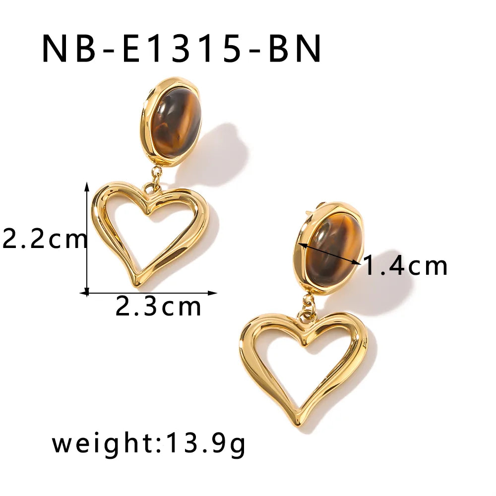 1 Pair Simple Style Classic Style Heart Shape Plating Inlay 304 Stainless Steel Natural Stone 18K Gold Plated Drop Earrings