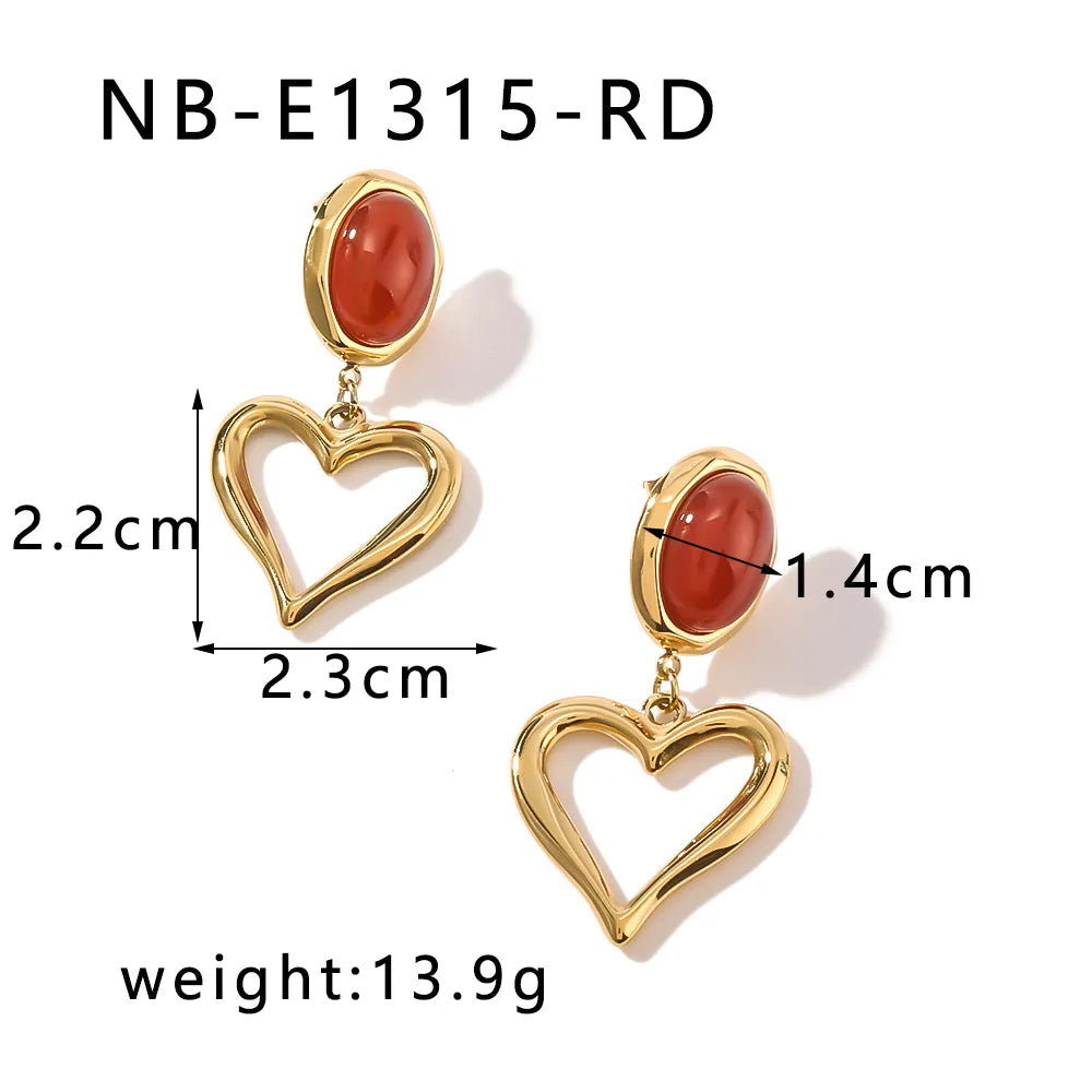 1 Pair Simple Style Classic Style Heart Shape Plating Inlay 304 Stainless Steel Natural Stone 18K Gold Plated Drop Earrings