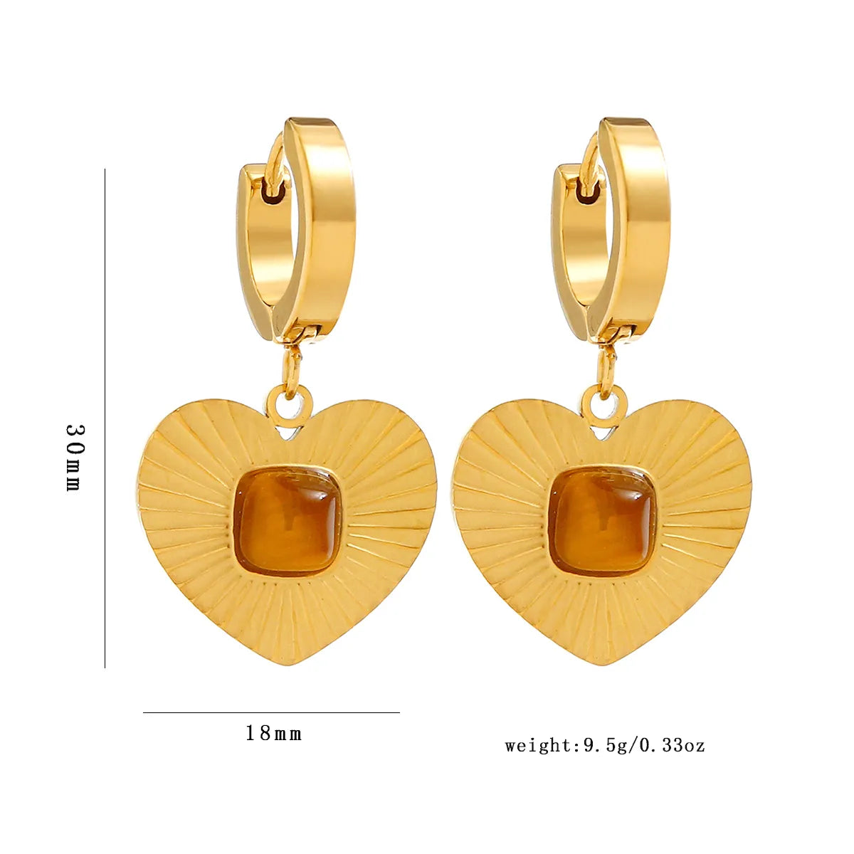 1 Pair Simple Style Classic Style Heart Shape Plating Inlay 304 Stainless Steel Tiger Eye 18K Gold Plated Drop Earrings