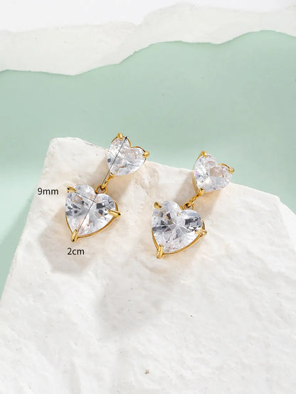 1 Pair Simple Style Classic Style Heart Shape Plating Inlay Stainless Steel Zircon 18k Gold Plated Drop Earrings