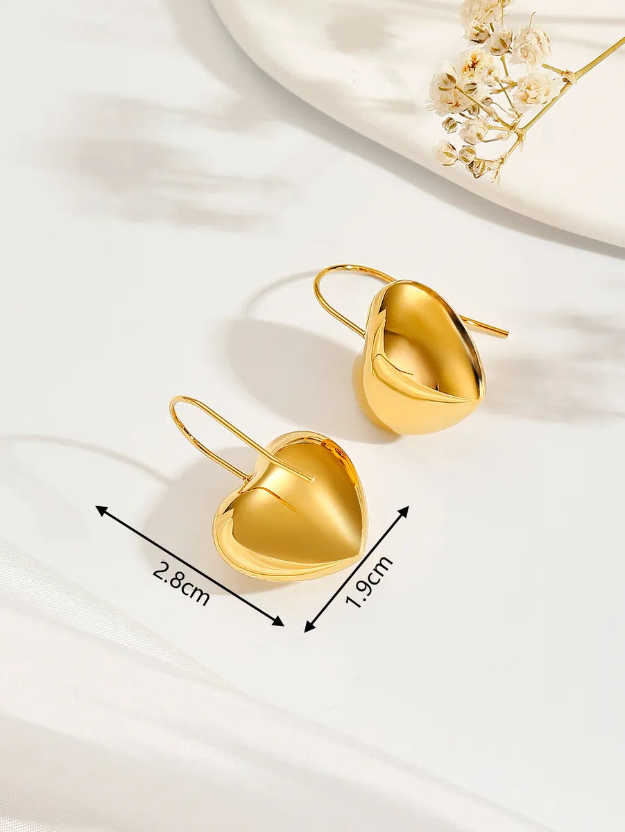 1 Pair Simple Style Classic Style Heart Shape Plating Stainless Steel 18k Gold Plated Drop Earrings