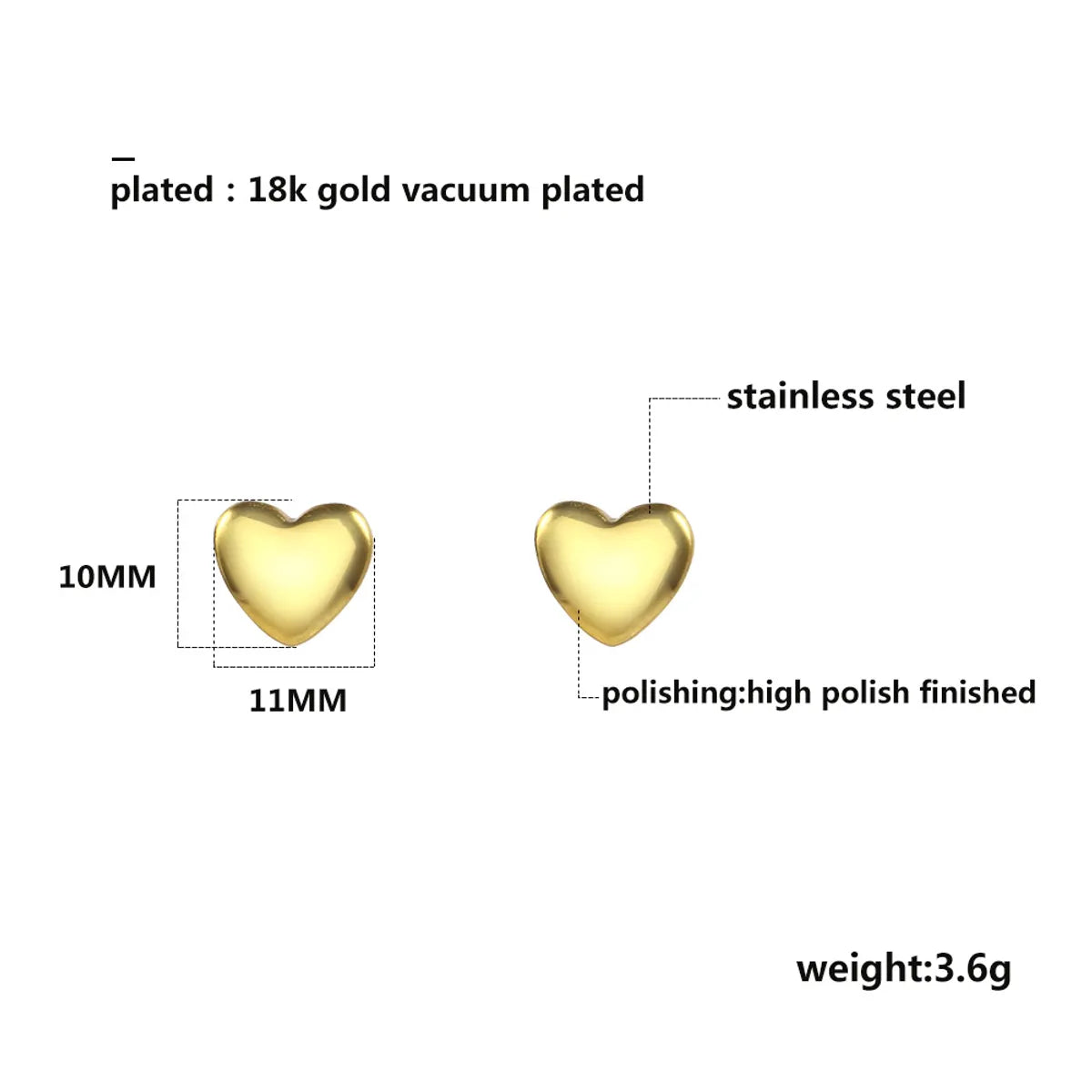 1 Pair Simple Style Classic Style Heart Shape Plating Titanium Steel Gold Plated Ear Studs