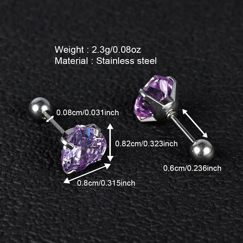 1 Pair Simple Style Classic Style Heart Shape Polishing Inlay 302 Stainless Steel Zircon Ear Studs